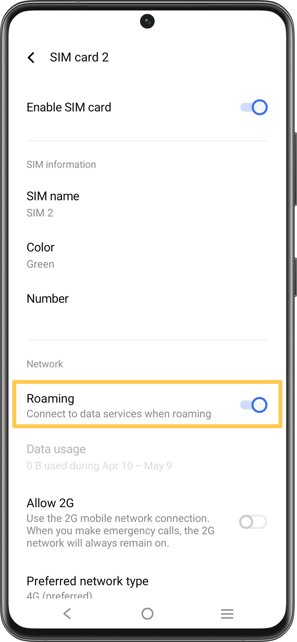 Turn On Roaming