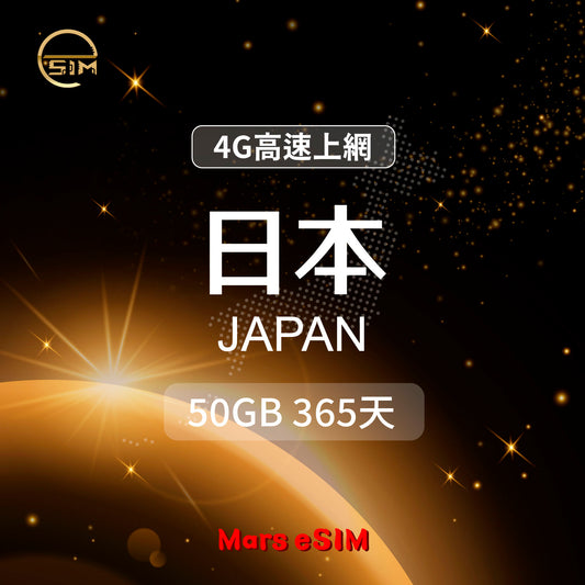 【Mars eSIM 專屬】日本 50GB 365天 eSIM｜原生線路 4G 高速上網