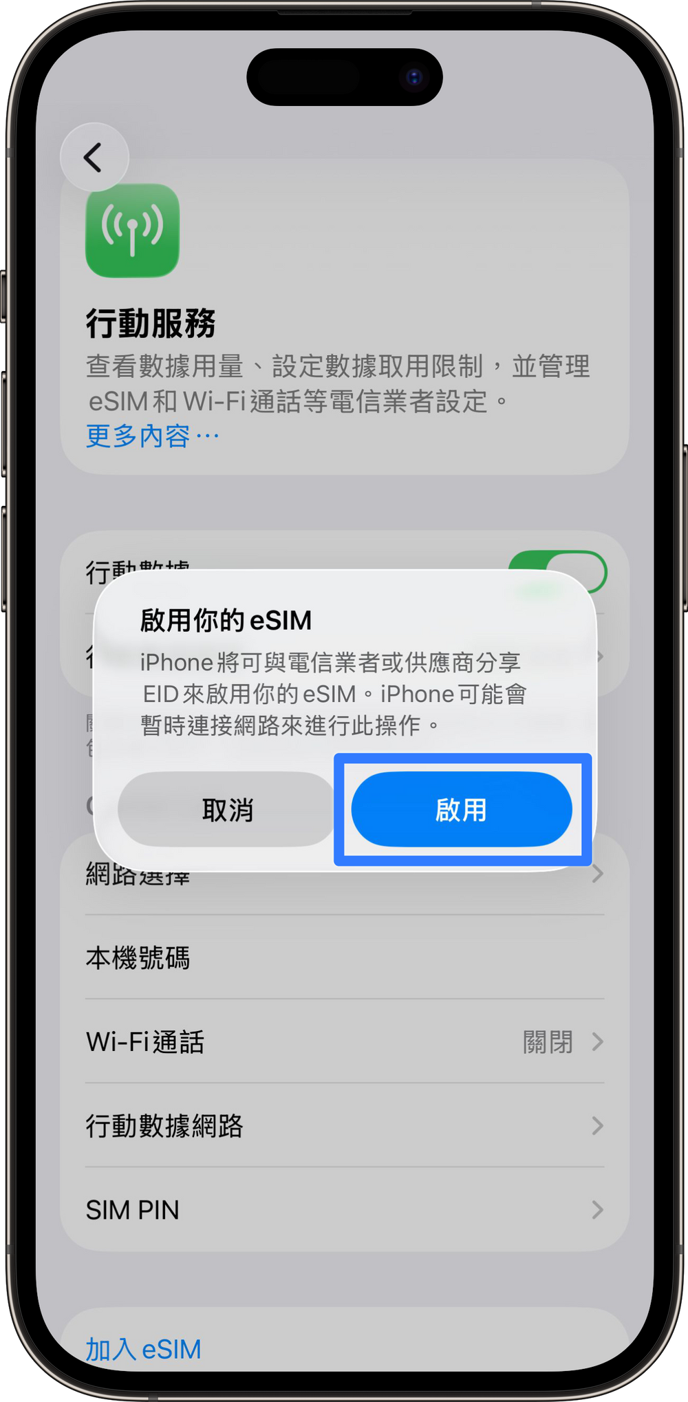 允許啟用 eSIM