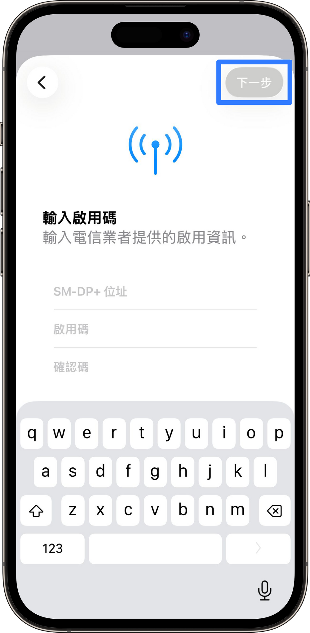 手動輸入 eSIM 安裝資料