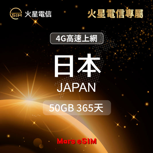 火星電信eSIM4G高速上網日本旅遊上網卡