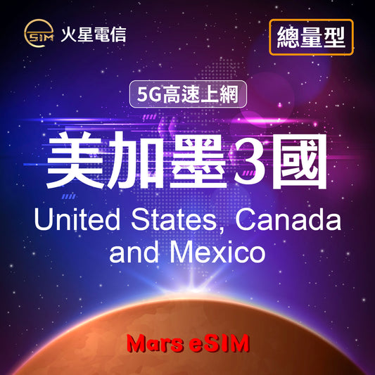 火星電信eSIM 5G高速上網美加墨旅遊上網卡